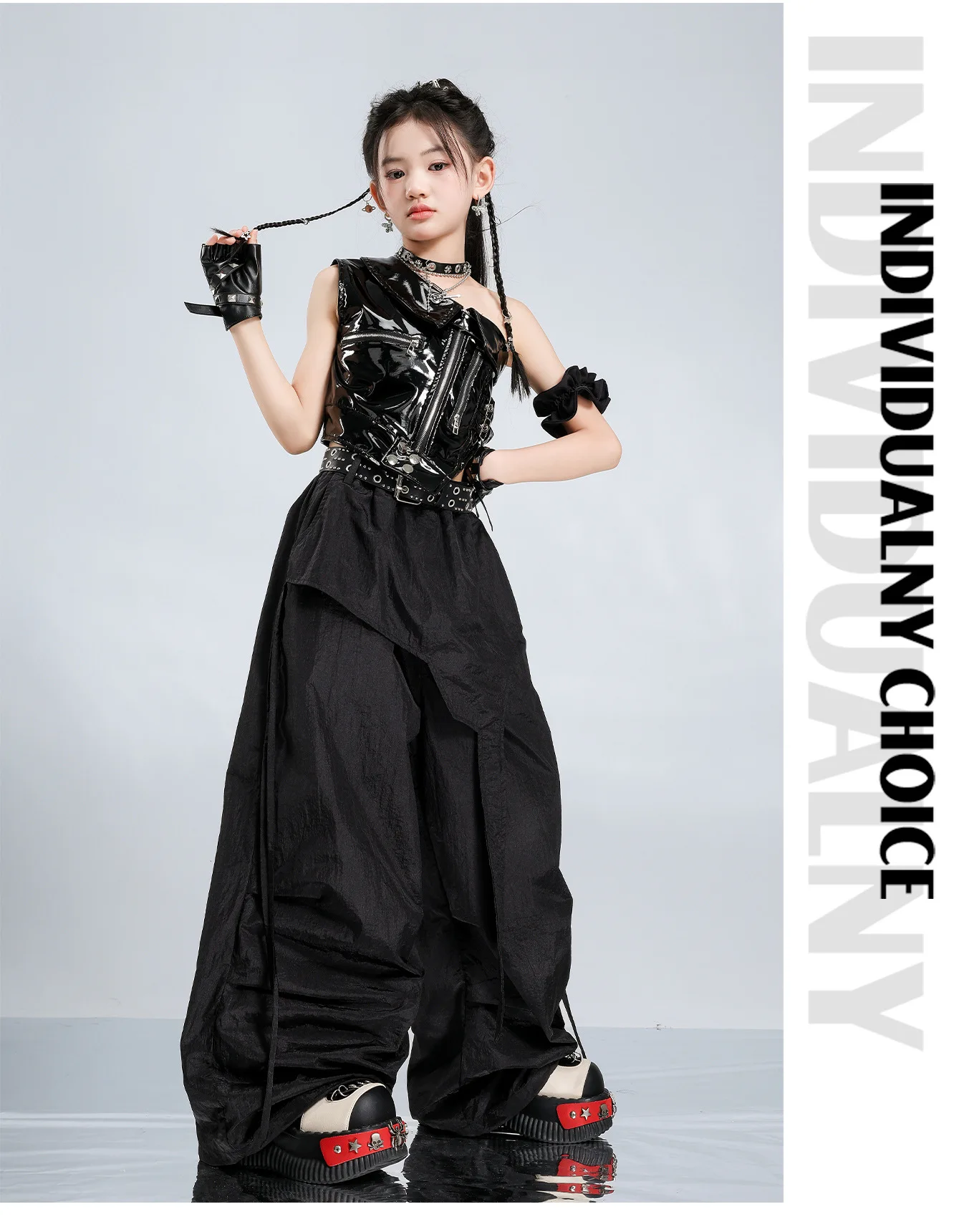 Girls K-pop Cool Crop Top Hot Pants Kids Jazz Shorts Dance Culottes Clothes Sets Children Hip Hop Streetwear Girl Group Costumes