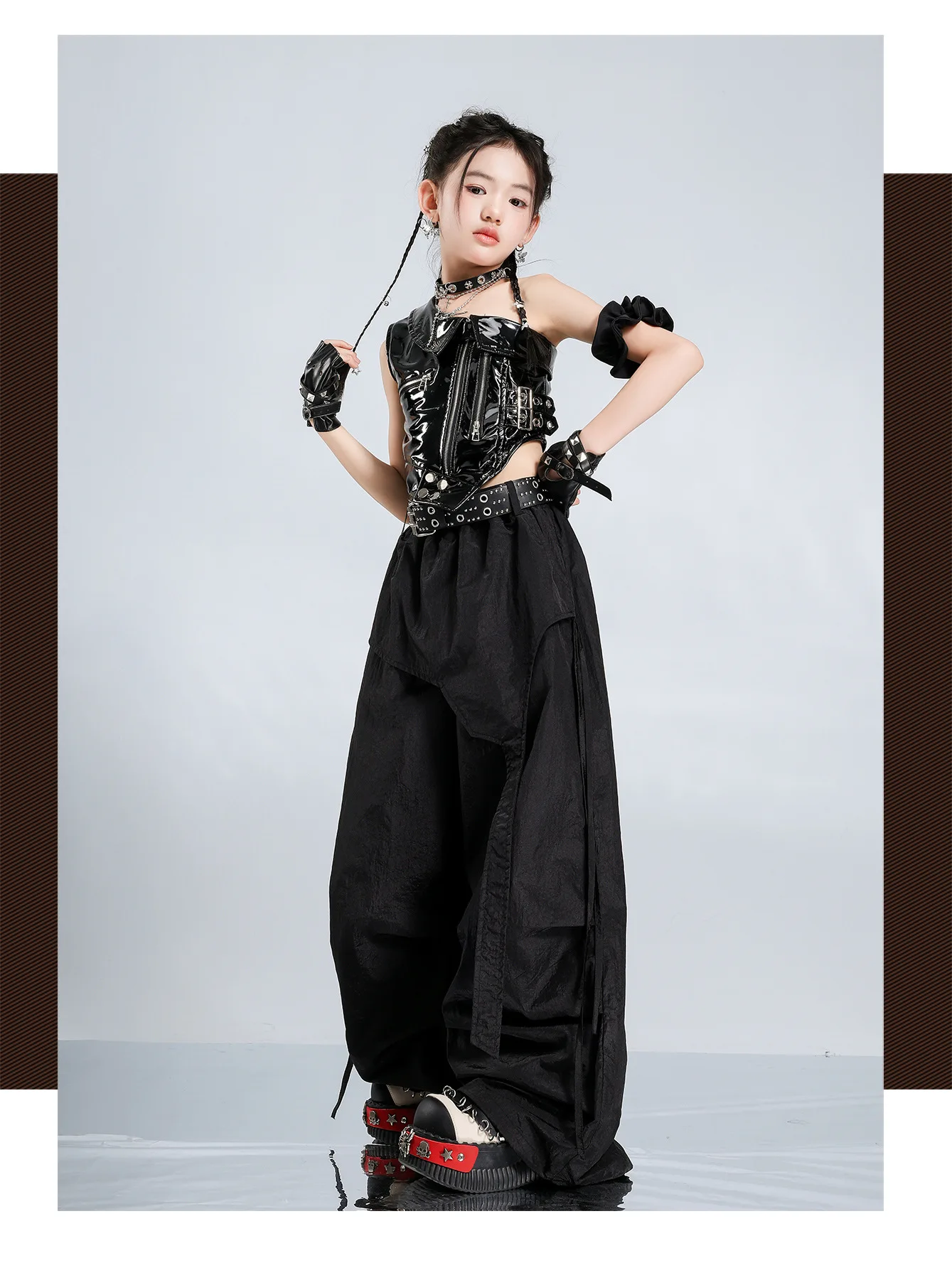 Girls K-pop Cool Crop Top Hot Pants Kids Jazz Shorts Dance Culottes Clothes Sets Children Hip Hop Streetwear Girl Group Costumes