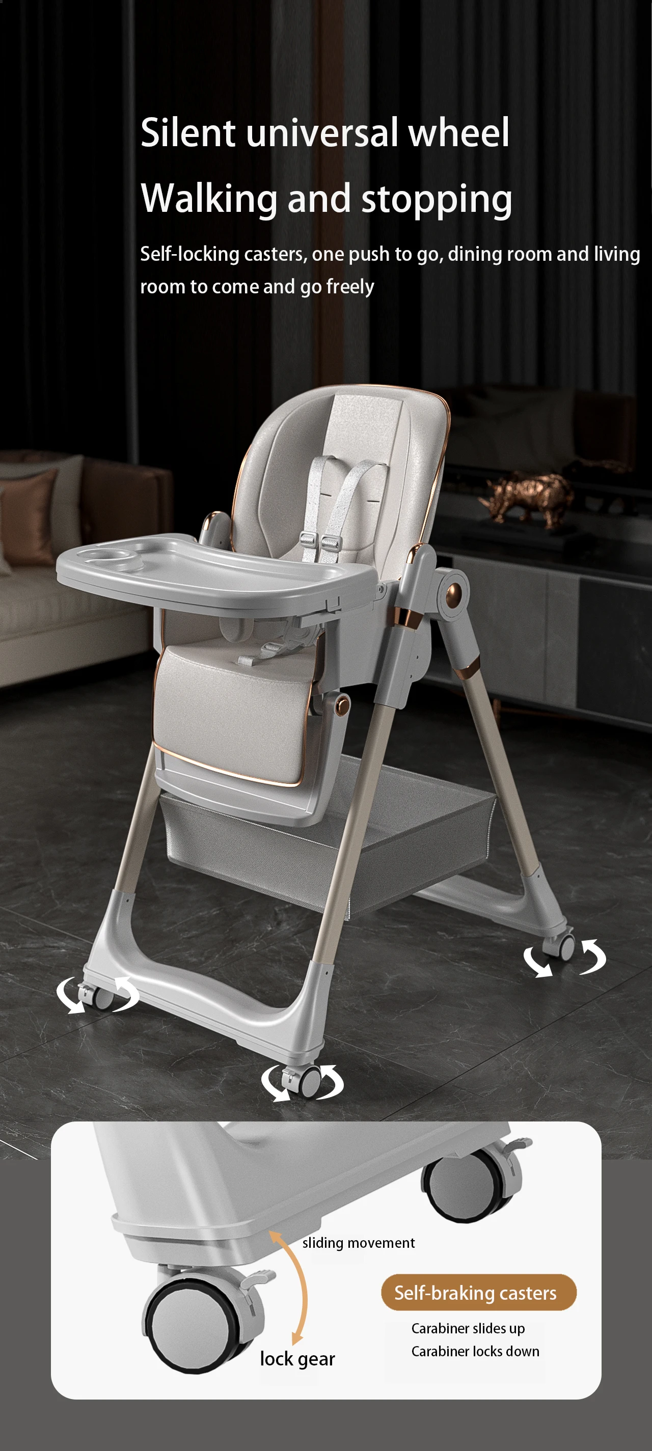 Baby Dinner Table Chair Baby High Chair Four Wheel Hand Push Newborn High Chair