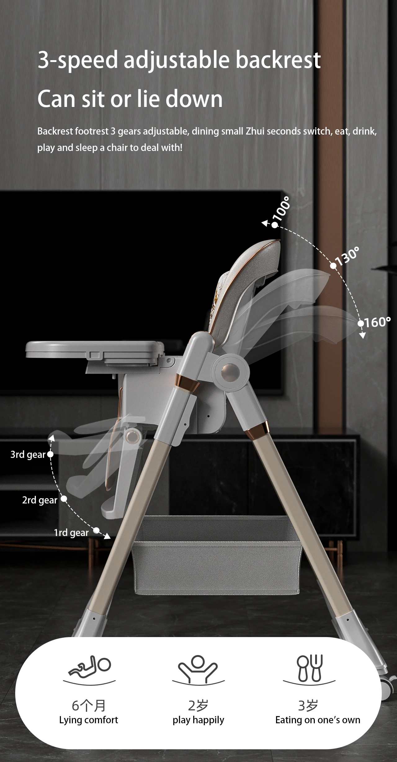 Baby Dinner Table Chair Baby High Chair Four Wheel Hand Push Newborn High Chair