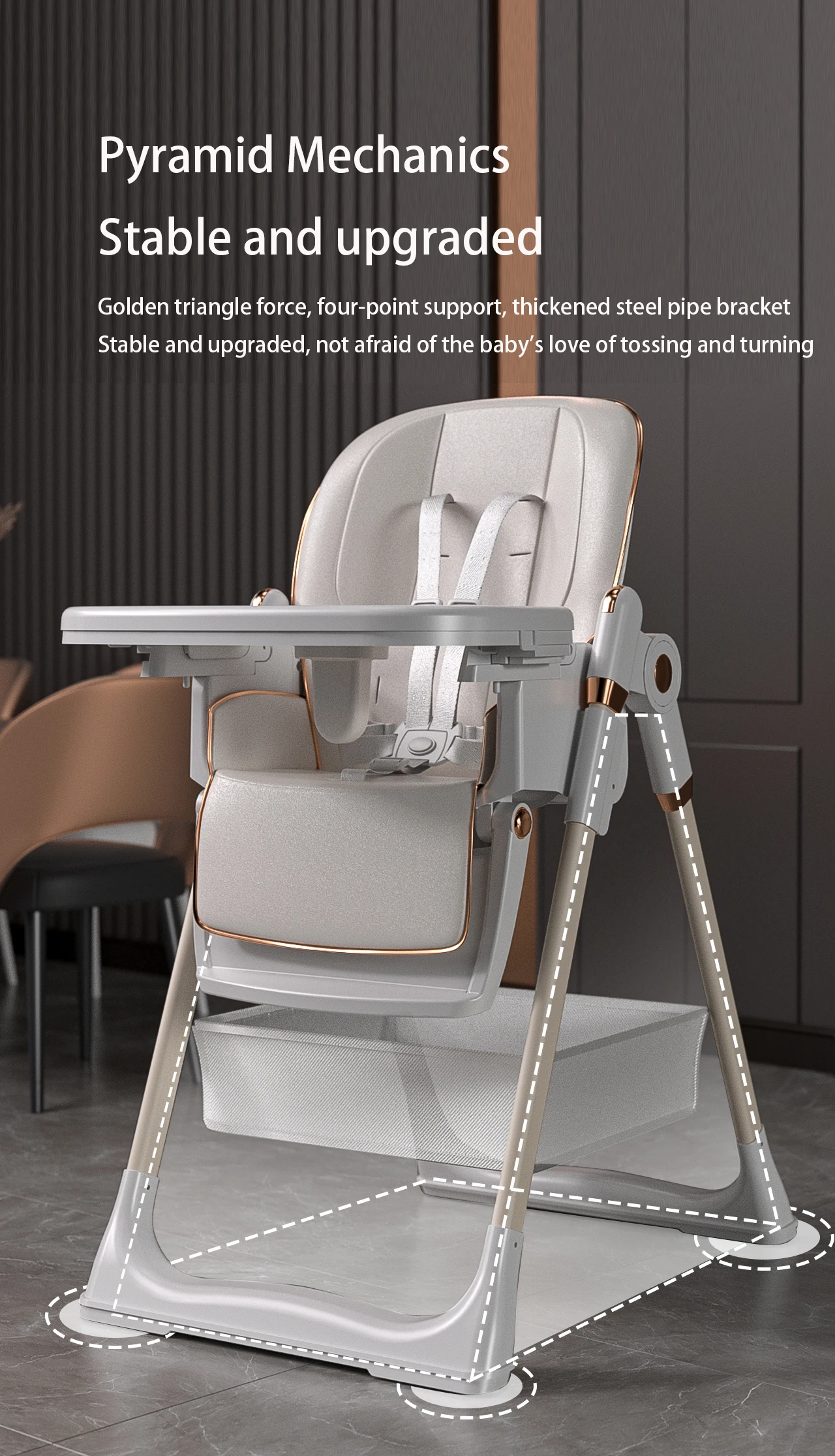 Baby Dinner Table Chair Baby High Chair Four Wheel Hand Push Newborn High Chair