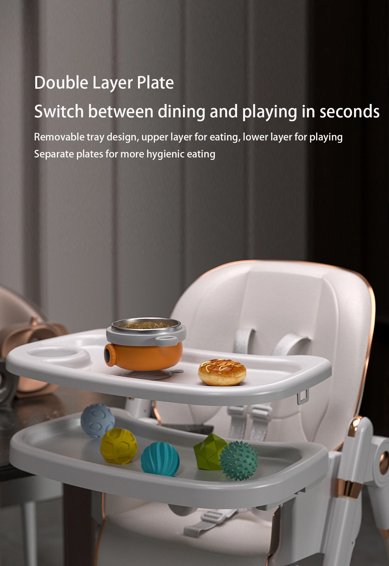 Baby Dinner Table Chair Baby High Chair Four Wheel Hand Push Newborn High Chair