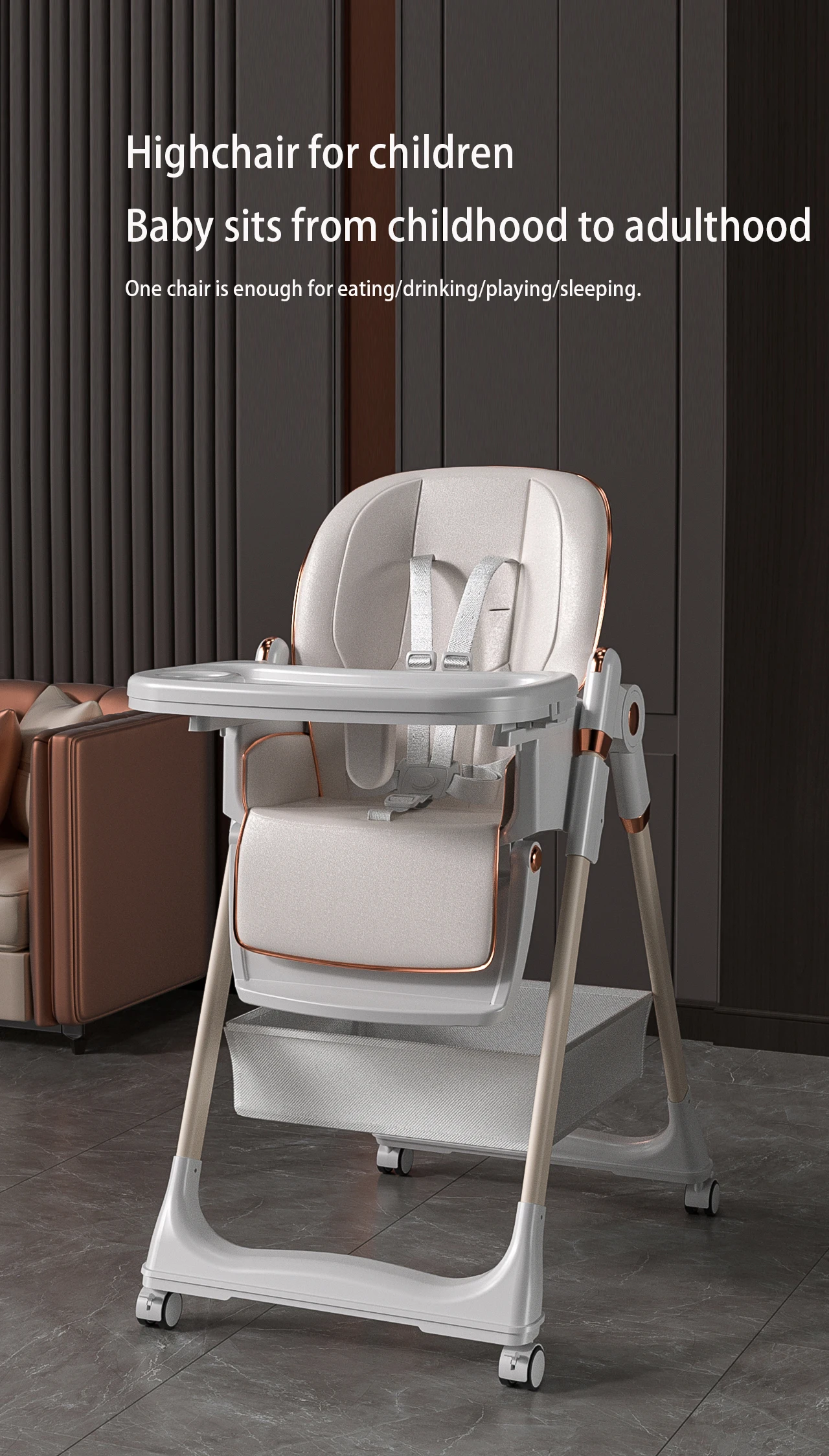 Baby Dinner Table Chair Baby High Chair Four Wheel Hand Push Newborn High Chair