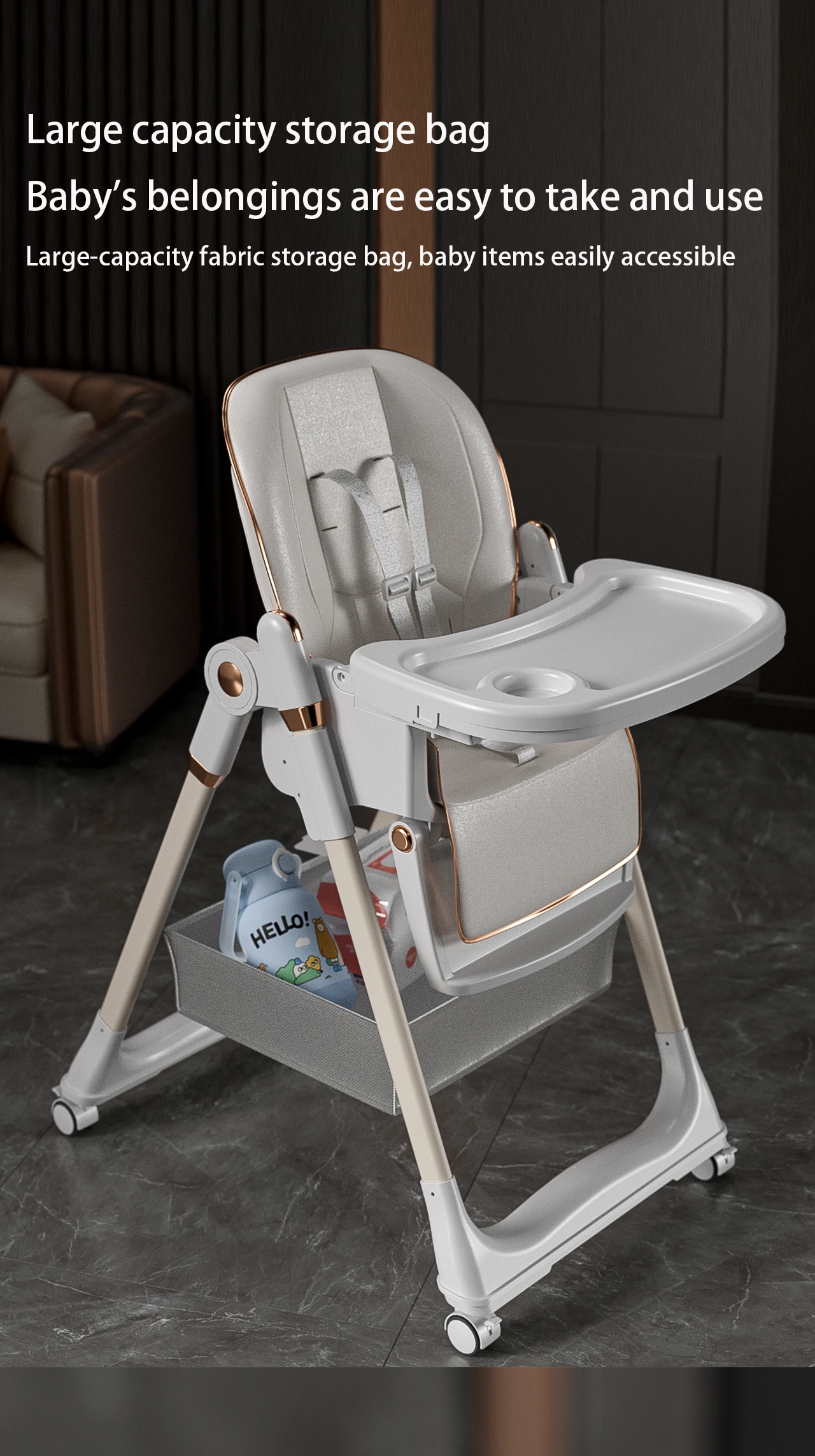 Baby Dinner Table Chair Baby High Chair Four Wheel Hand Push Newborn High Chair