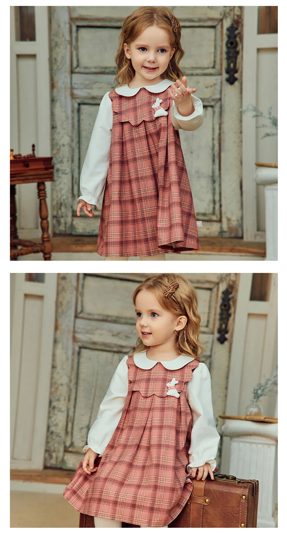Dave Bella Girls Princess Dress Sweet Cute Childrens Plaid Fake Two Piece Baby Long Sleeve Dress Outdoor Party DB3261130