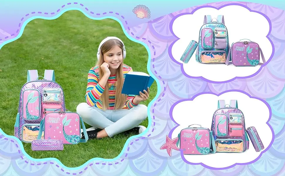Meetbelify Backpack for Girls Backpacks for Elementary Preschool Students Kids School Cute Backpack with Lunch Box