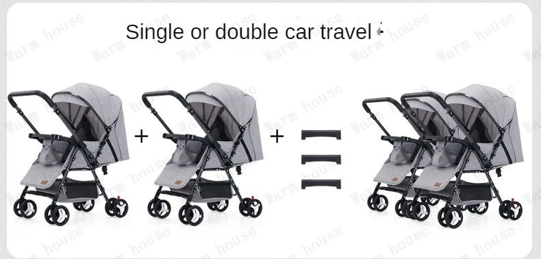 Portable Twin Baby Stroller Multifunctional Twin Baby Stroller Adjustable Backrest Detachable Two-way Baby Stroller Foldable
