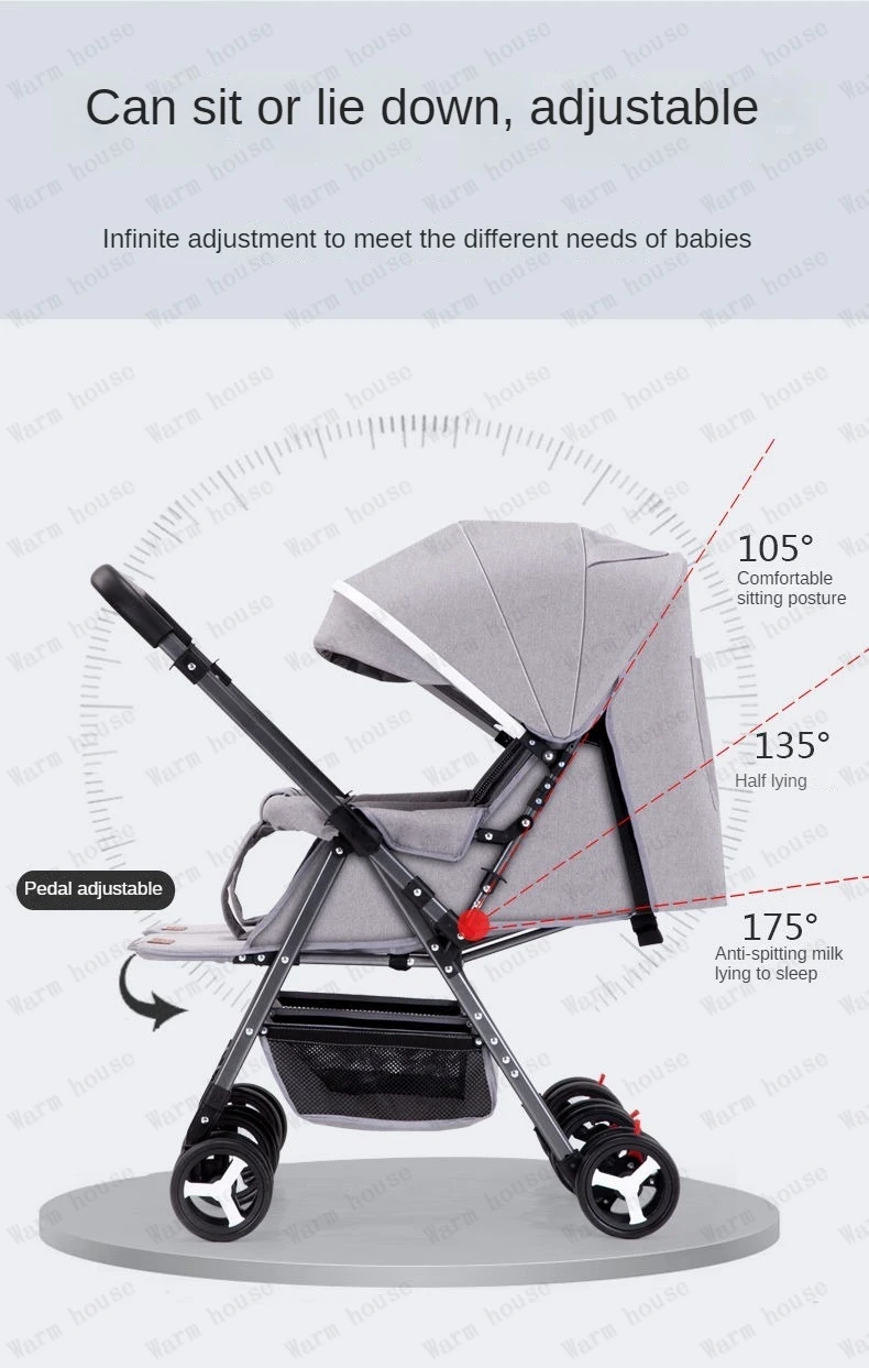 Portable Twin Baby Stroller Multifunctional Twin Baby Stroller Adjustable Backrest Detachable Two-way Baby Stroller Foldable