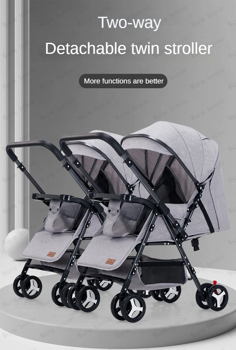 Portable Twin Baby Stroller Multifunctional Twin Baby Stroller Adjustable Backrest Detachable Two-way Baby Stroller Foldable