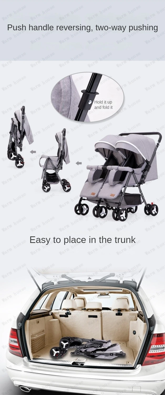 Portable Twin Baby Stroller Multifunctional Twin Baby Stroller Adjustable Backrest Detachable Two-way Baby Stroller Foldable