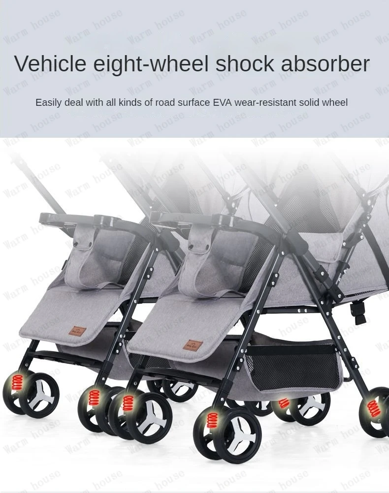 Portable Twin Baby Stroller Multifunctional Twin Baby Stroller Adjustable Backrest Detachable Two-way Baby Stroller Foldable
