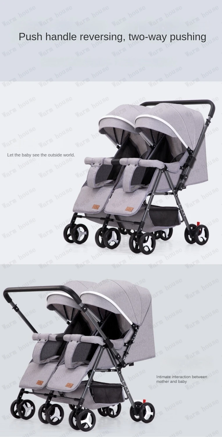 Portable Twin Baby Stroller Multifunctional Twin Baby Stroller Adjustable Backrest Detachable Two-way Baby Stroller Foldable