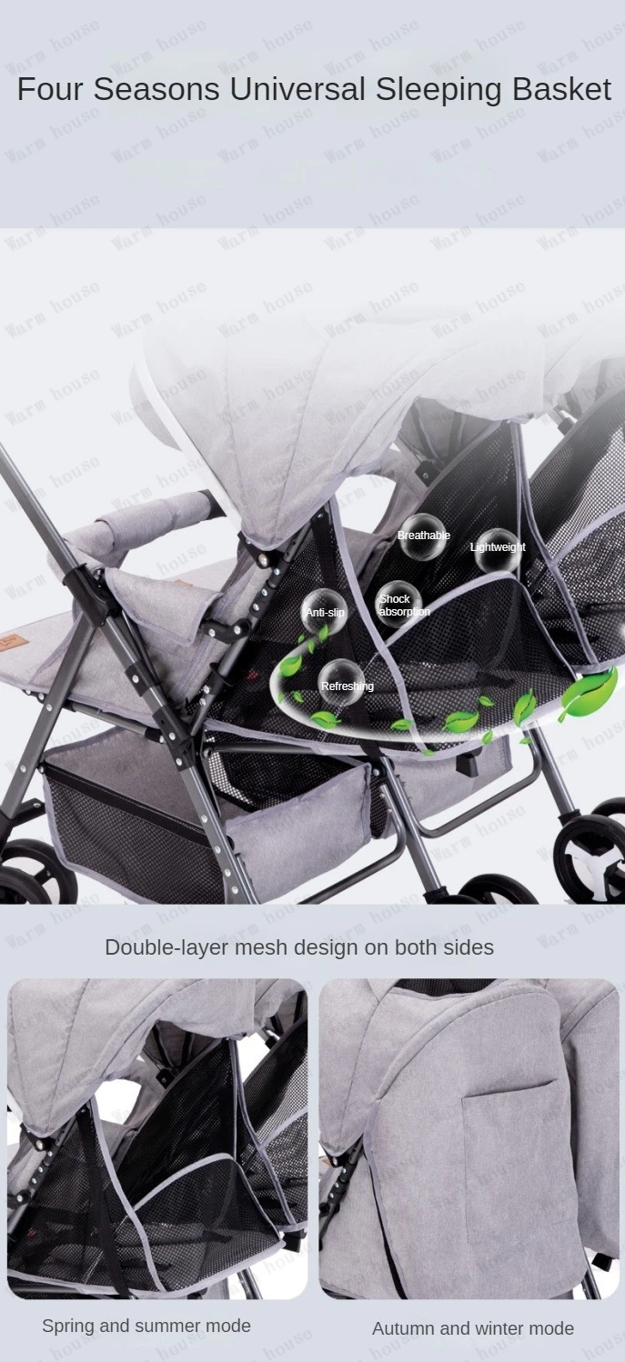Portable Twin Baby Stroller Multifunctional Twin Baby Stroller Adjustable Backrest Detachable Two-way Baby Stroller Foldable