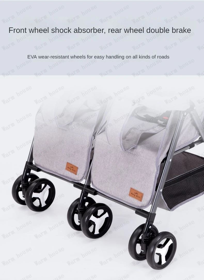Portable Twin Baby Stroller Multifunctional Twin Baby Stroller Adjustable Backrest Detachable Two-way Baby Stroller Foldable