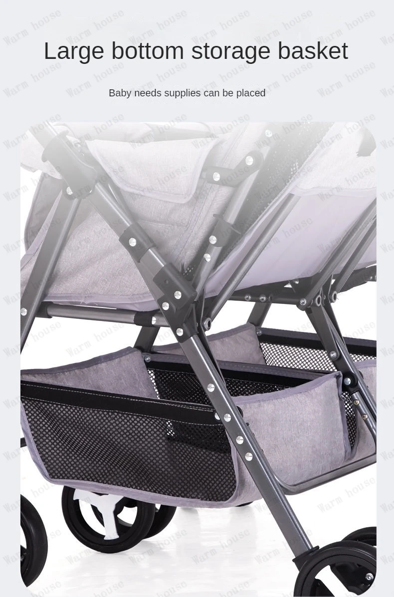 Portable Twin Baby Stroller Multifunctional Twin Baby Stroller Adjustable Backrest Detachable Two-way Baby Stroller Foldable