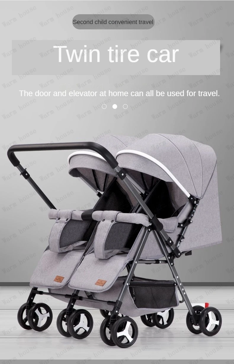 Portable Twin Baby Stroller Multifunctional Twin Baby Stroller Adjustable Backrest Detachable Two-way Baby Stroller Foldable