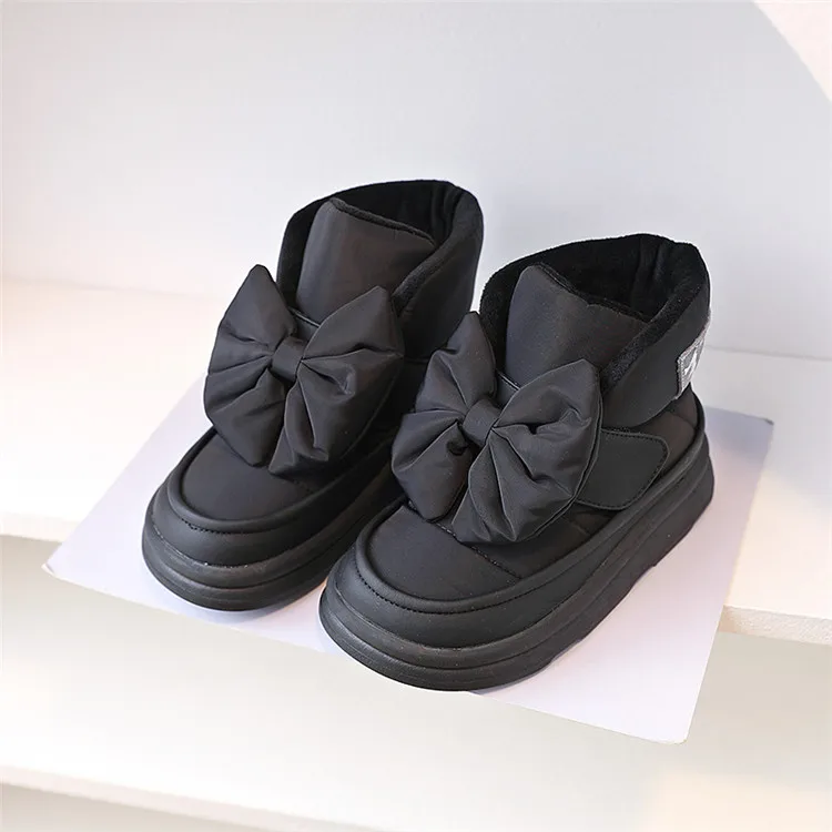 Children's Snow Boots 2024 New Winter Kids Shoes Butterfly-knot Waterproof Warm Plush Fashion Princess Girls Boots EU 22-37