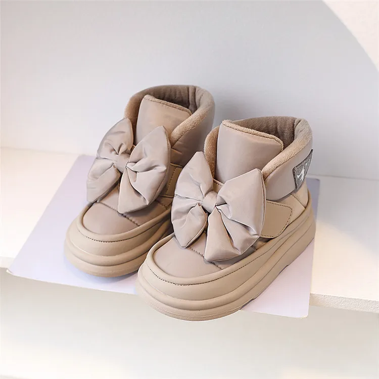 Children's Snow Boots 2024 New Winter Kids Shoes Butterfly-knot Waterproof Warm Plush Fashion Princess Girls Boots EU 22-37