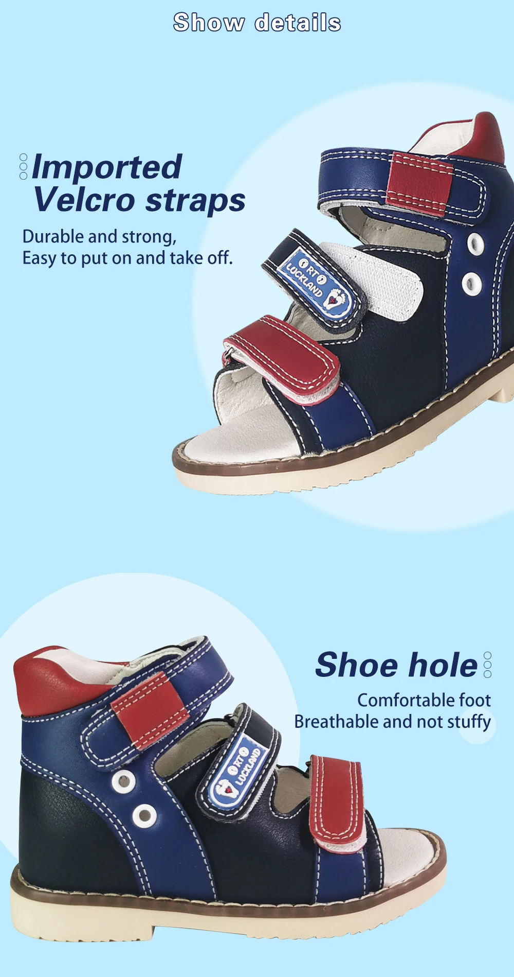Ortoluckland Children's Sandals Kids Leather Summer Shoes For Girls Boys Toddler Flatfeet Orthopedic Footwear1 2 3Years Old
