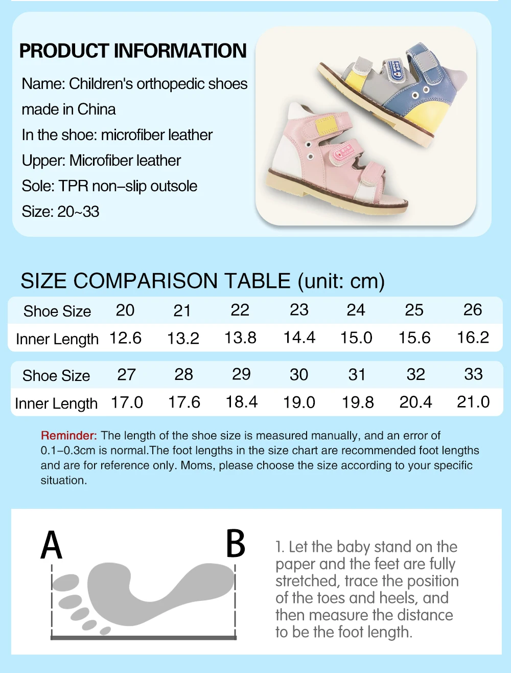 Ortoluckland Children's Sandals Kids Leather Summer Shoes For Girls Boys Toddler Flatfeet Orthopedic Footwear1 2 3Years Old