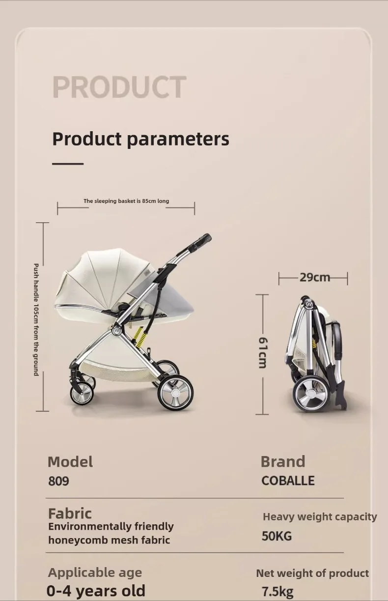 2025 New Lightweight Baby Stroller High View Baby Stroller,foldable,two-way Seat,with Mosquito Net Shock-absorbing Baby Stroller