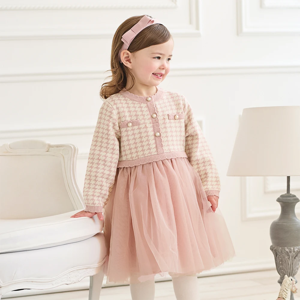 Dave Bella Children's Fake Two piece Dress Autumn Charm Gentle Cute Girls' Pink Mesh Princess Dress Party Outdoor DB3253125
