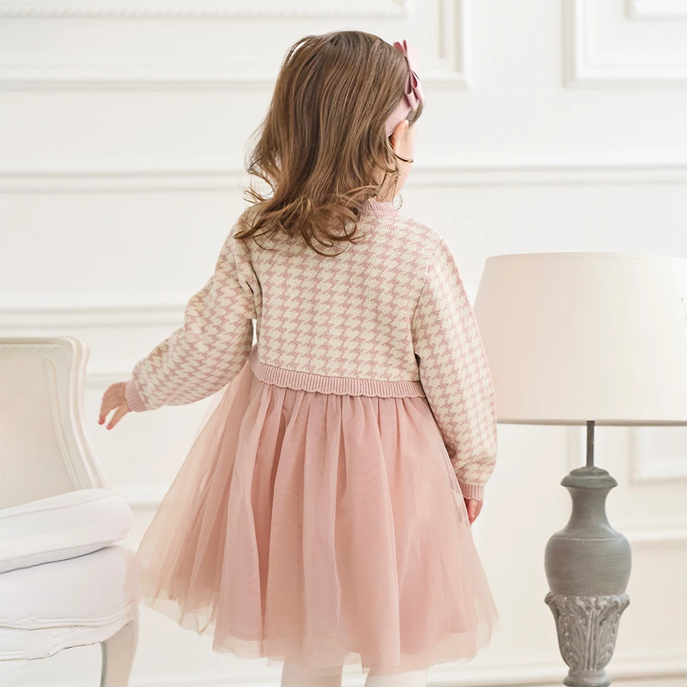 Dave Bella Children's Fake Two piece Dress Autumn Charm Gentle Cute Girls' Pink Mesh Princess Dress Party Outdoor DB3253125