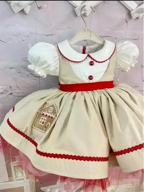 0-12Y Baby Girl Khaki Vintage Turkish Princess Ball Gown Dress for Eid Birthday Casual Christmas B502