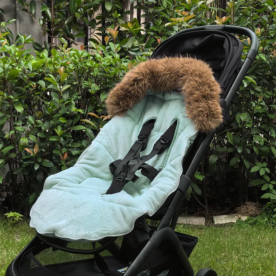 Stroller Footmuff Outdoor Winter Baby Warm In Pram Removable Thicker Windproof Fur Collar Baby Envelope Stroller Accessories