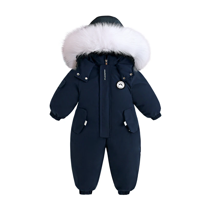 Winter Baby Ski Suit Plus Velvet Baby Jumpsuit Boys Overalls Warm Kids Clothes Waterproof Children Clothing Set 1-5 Years