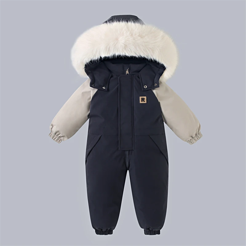Winter Baby Ski Suit Plus Velvet Baby Jumpsuit Boys Overalls Warm Kids Clothes Waterproof Children Clothing Set 1-5 Years