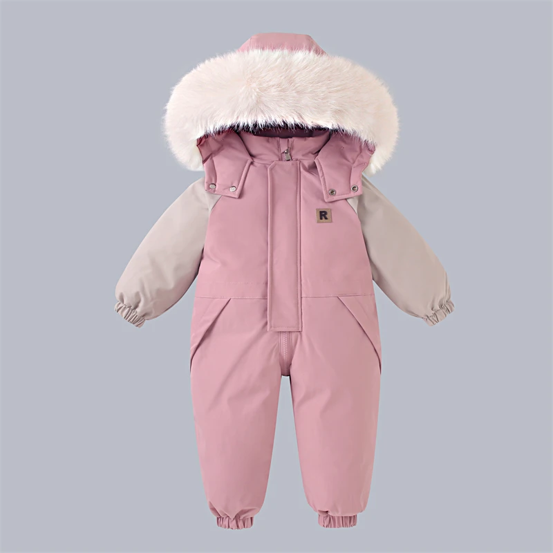 Winter Baby Ski Suit Plus Velvet Baby Jumpsuit Boys Overalls Warm Kids Clothes Waterproof Children Clothing Set 1-5 Years