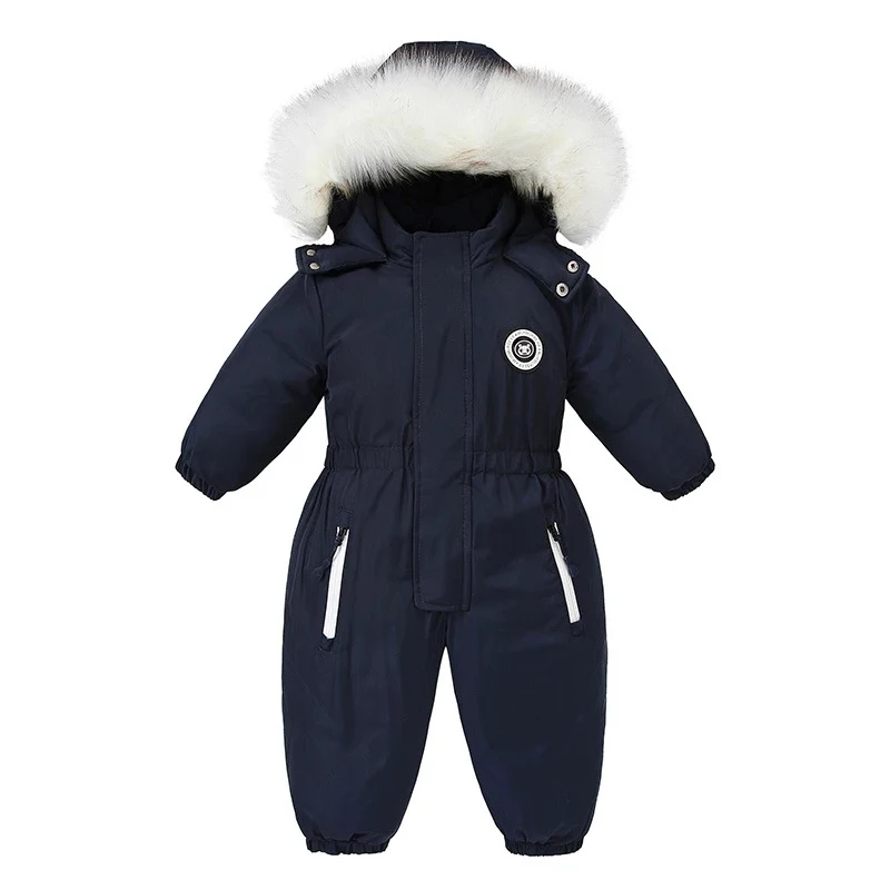 Winter Baby Ski Suit Plus Velvet Baby Jumpsuit Boys Overalls Warm Kids Clothes Waterproof Children Clothing Set 1-5 Years