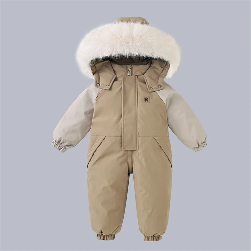 Winter Baby Ski Suit Plus Velvet Baby Jumpsuit Boys Overalls Warm Kids Clothes Waterproof Children Clothing Set 1-5 Years