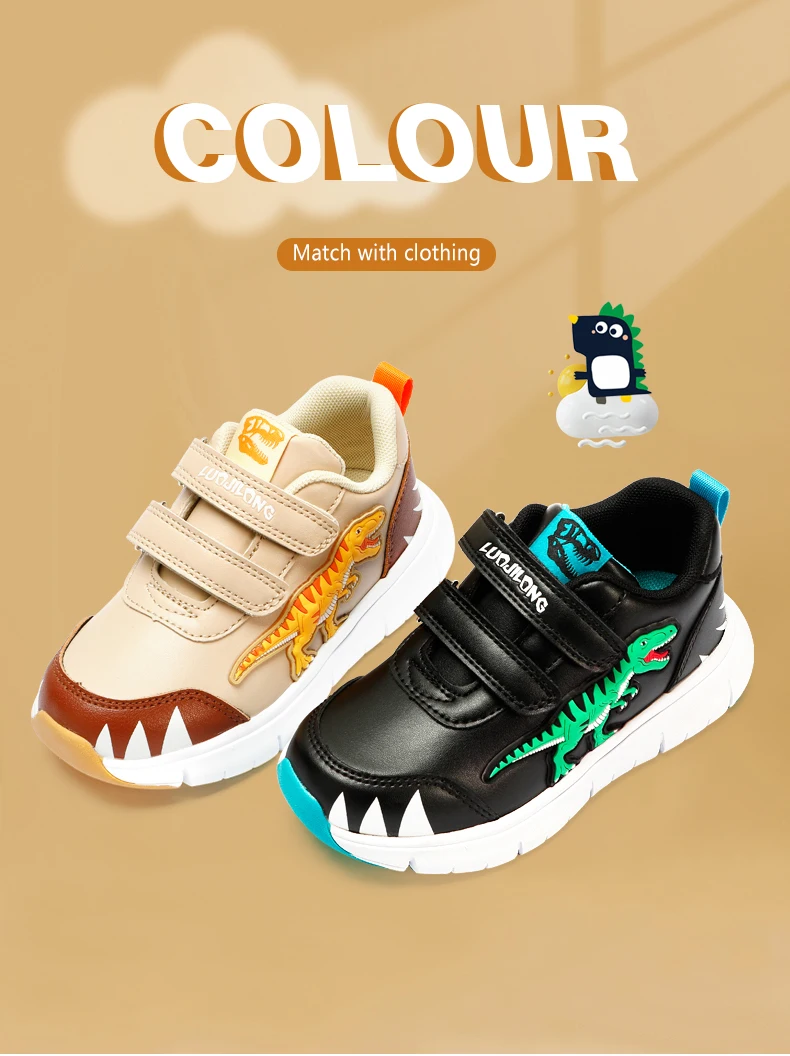EXDINO Dinosaur Baby Kids LED T-REX Leather Autumn New Boys Girls Flashing Sneakers Light Up Little Children Casual Sports Shoes