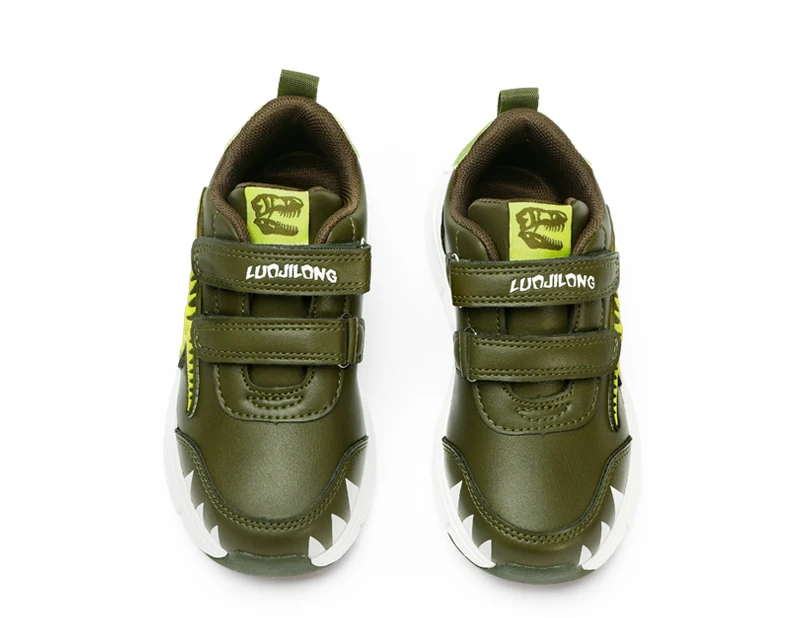 EXDINO Dinosaur Baby Kids LED T-REX Leather Autumn New Boys Girls Flashing Sneakers Light Up Little Children Casual Sports Shoes