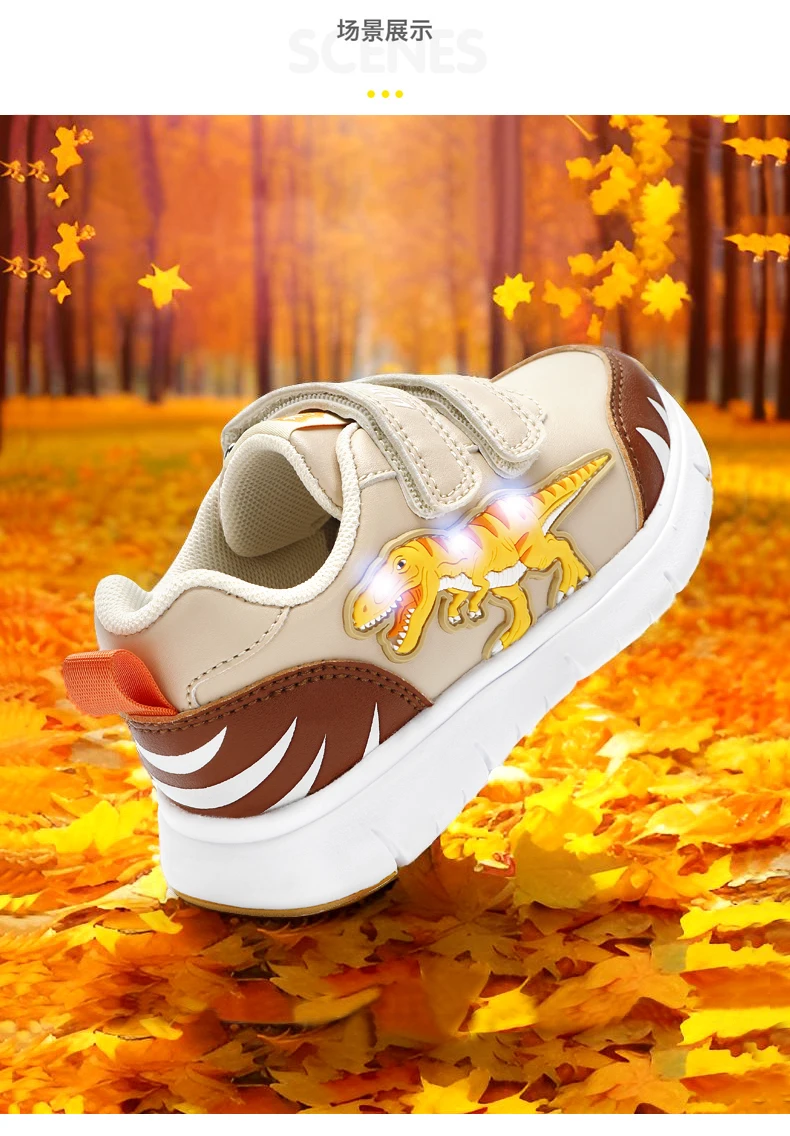 EXDINO Dinosaur Baby Kids LED T-REX Leather Autumn New Boys Girls Flashing Sneakers Light Up Little Children Casual Sports Shoes