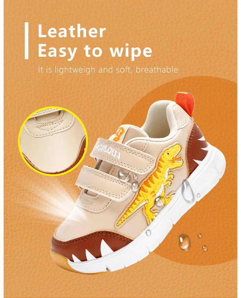 EXDINO Dinosaur Baby Kids LED T-REX Leather Autumn New Boys Girls Flashing Sneakers Light Up Little Children Casual Sports Shoes