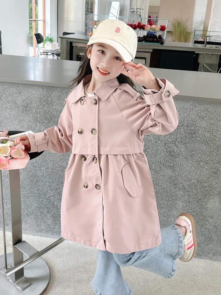 2025 Spring Autumn New 2 3 4 5 6 7 8 9 10 12 Years Children Outerwear Coats Baby Kids Girls Medium Long Slim Waist Trench Jacket