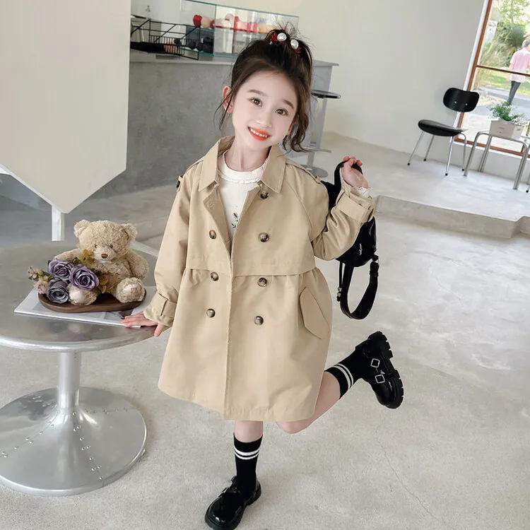 2025 Spring Autumn New 2 3 4 5 6 7 8 9 10 12 Years Children Outerwear Coats Baby Kids Girls Medium Long Slim Waist Trench Jacket