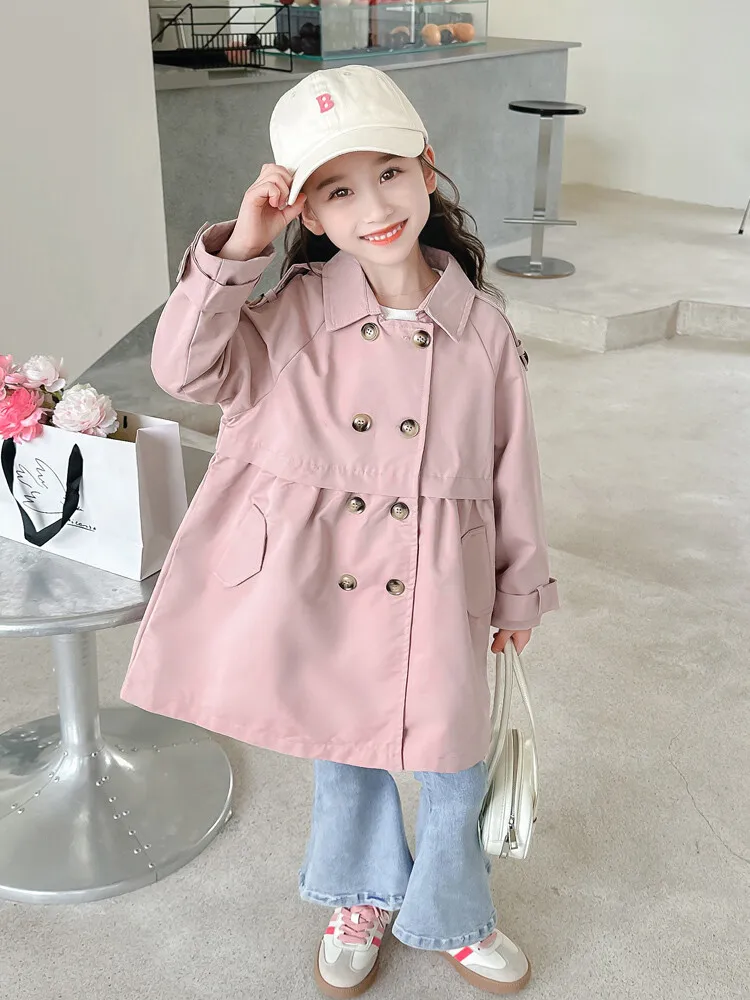 2025 Spring Autumn New 2 3 4 5 6 7 8 9 10 12 Years Children Outerwear Coats Baby Kids Girls Medium Long Slim Waist Trench Jacket