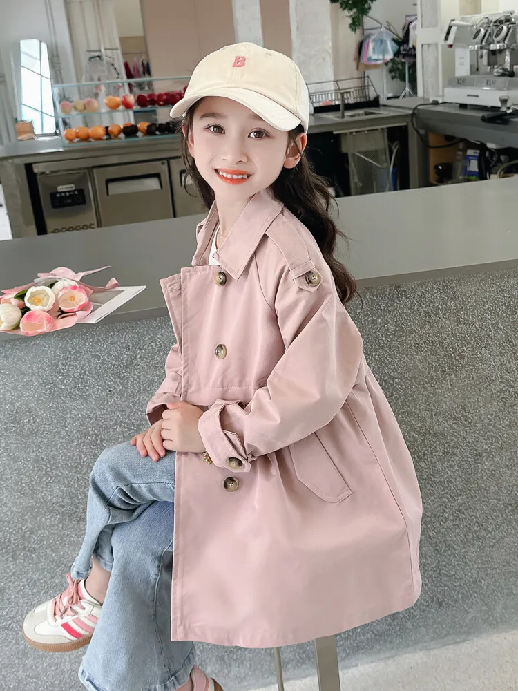 2025 Spring Autumn New 2 3 4 5 6 7 8 9 10 12 Years Children Outerwear Coats Baby Kids Girls Medium Long Slim Waist Trench Jacket