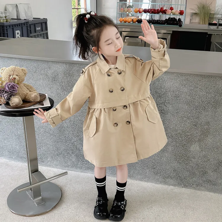 2025 Spring Autumn New 2 3 4 5 6 7 8 9 10 12 Years Children Outerwear Coats Baby Kids Girls Medium Long Slim Waist Trench Jacket