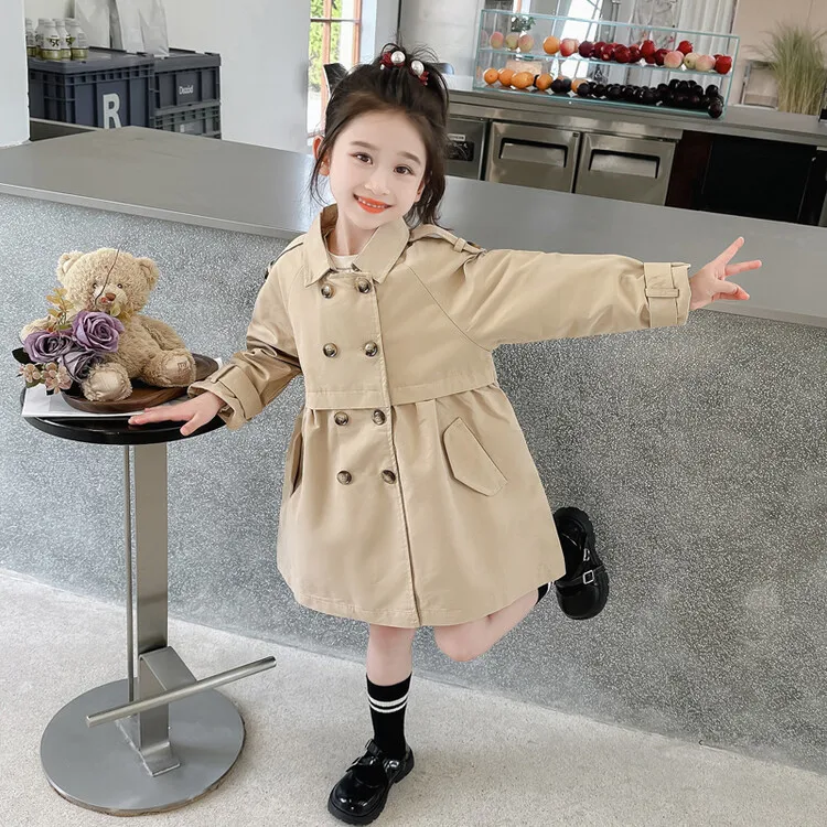 2025 Spring Autumn New 2 3 4 5 6 7 8 9 10 12 Years Children Outerwear Coats Baby Kids Girls Medium Long Slim Waist Trench Jacket