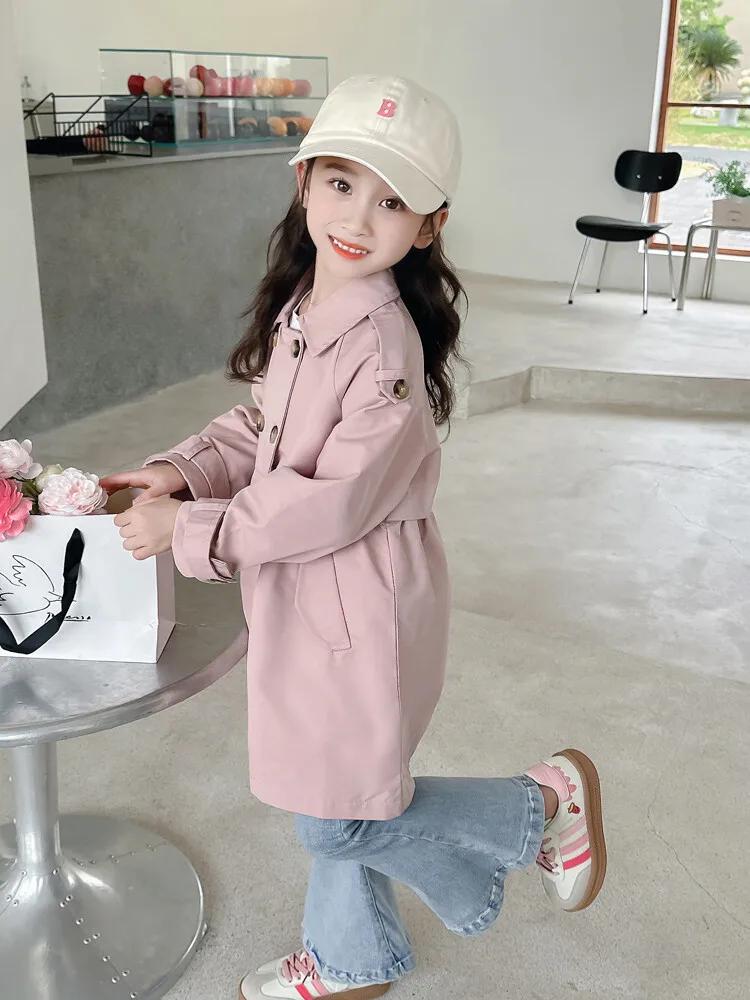 2025 Spring Autumn New 2 3 4 5 6 7 8 9 10 12 Years Children Outerwear Coats Baby Kids Girls Medium Long Slim Waist Trench Jacket