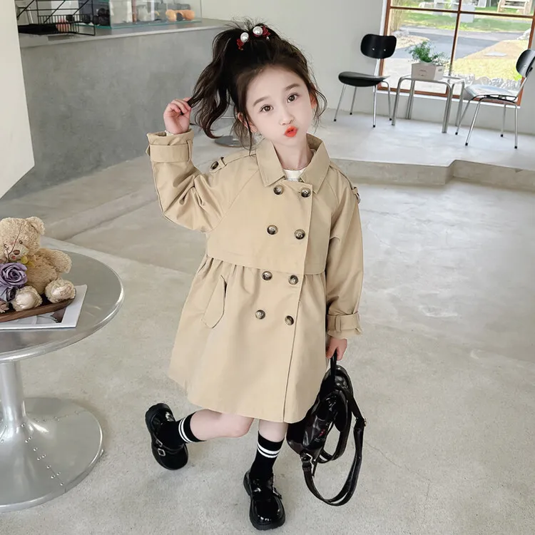 2025 Spring Autumn New 2 3 4 5 6 7 8 9 10 12 Years Children Outerwear Coats Baby Kids Girls Medium Long Slim Waist Trench Jacket