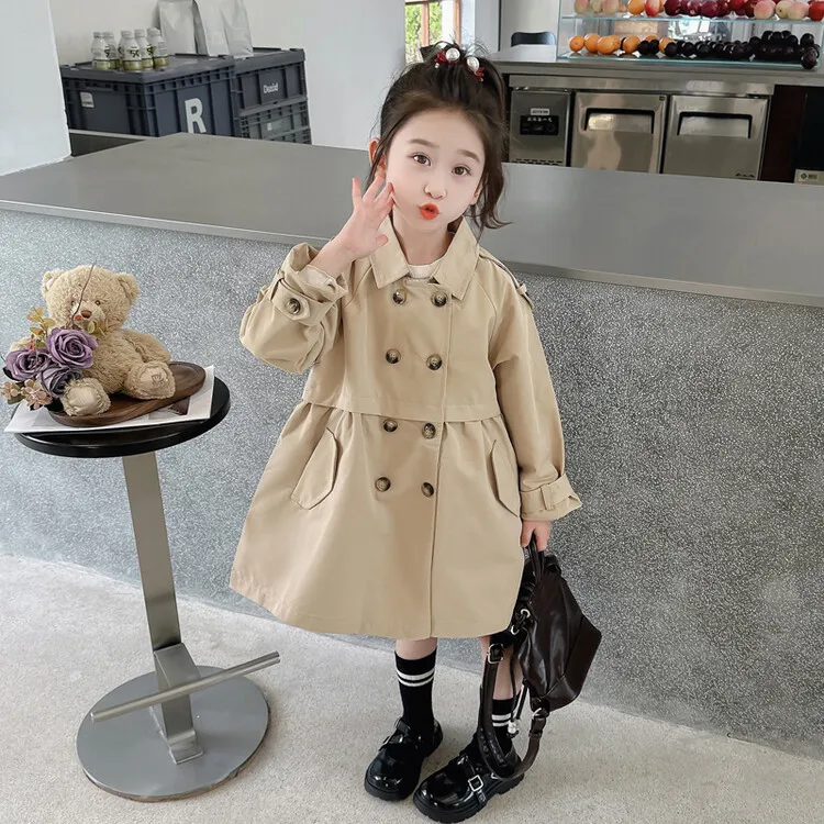 2025 Spring Autumn New 2 3 4 5 6 7 8 9 10 12 Years Children Outerwear Coats Baby Kids Girls Medium Long Slim Waist Trench Jacket