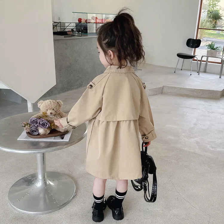 2025 Spring Autumn New 2 3 4 5 6 7 8 9 10 12 Years Children Outerwear Coats Baby Kids Girls Medium Long Slim Waist Trench Jacket