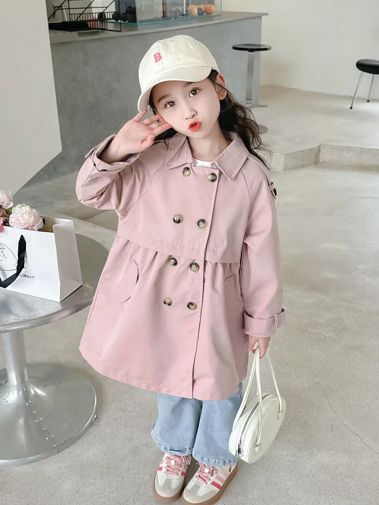 2025 Spring Autumn New 2 3 4 5 6 7 8 9 10 12 Years Children Outerwear Coats Baby Kids Girls Medium Long Slim Waist Trench Jacket