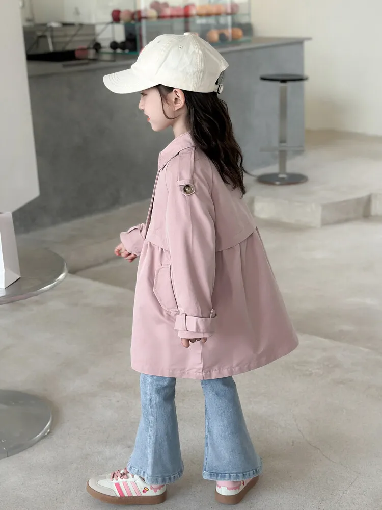 2025 Spring Autumn New 2 3 4 5 6 7 8 9 10 12 Years Children Outerwear Coats Baby Kids Girls Medium Long Slim Waist Trench Jacket